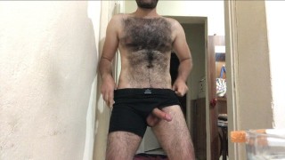Hard perfect hairy body solo guy I ejaculate by fucking my hand